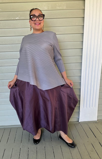 Vanite Couture Pleated Asymmetrical Top (Mustard or Gray)
