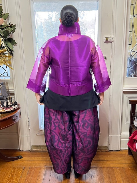 DTH Metallic Silk Organza Cropped Jacket (Purple)