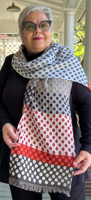 Cotton Blend Woven Scarf -Red/Blue