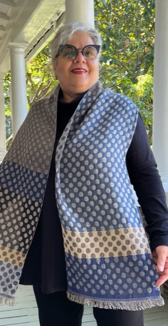 Cotton Blend Woven Scarf - Blue/Gray