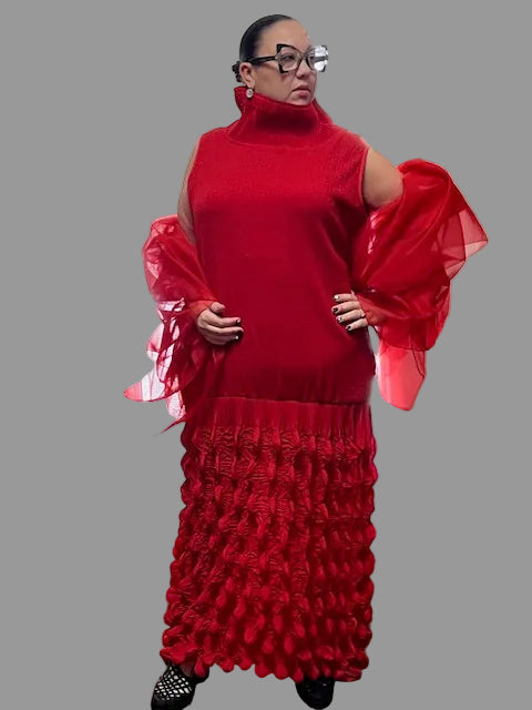 DTH 100% Silk Organza Gathered Wrap (Red or Black)