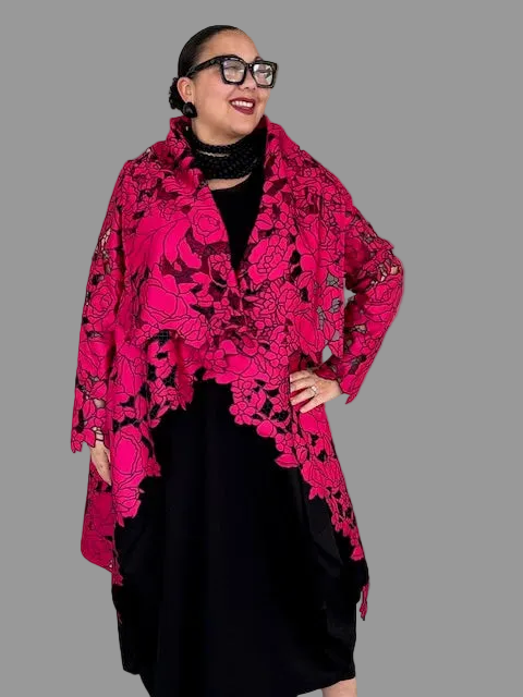 DTH 100% Silk Pink Floral Embroidered Cut-Out Jacket