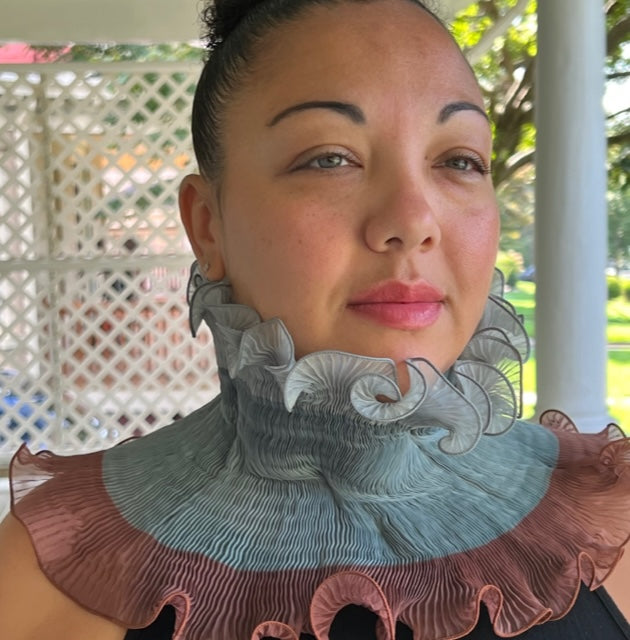 Arashi Shibori Pleated Infinity Collar (Seafoam/Brown/Gray)