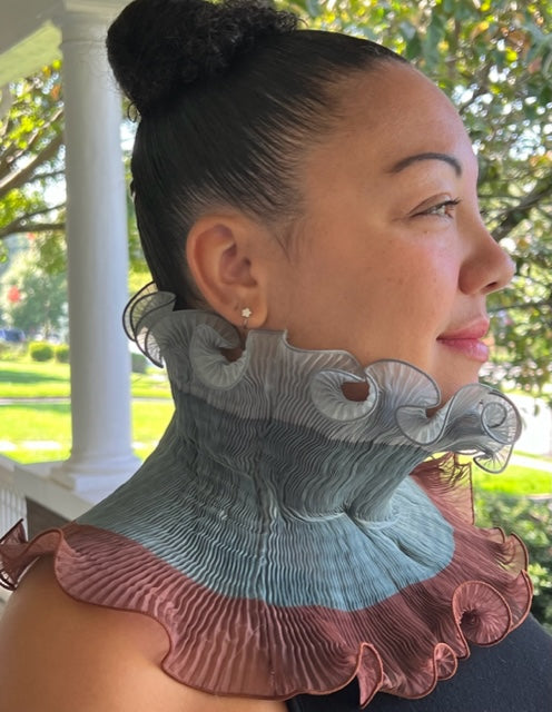 Arashi Shibori Pleated Infinity Collar (Seafoam/Brown/Gray)