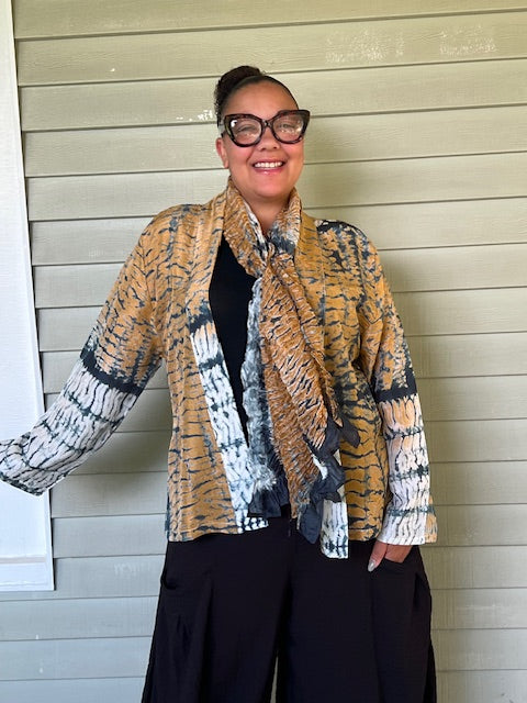 Shibori Hand Dyed Jacket (Gold)100% Tissue Silk