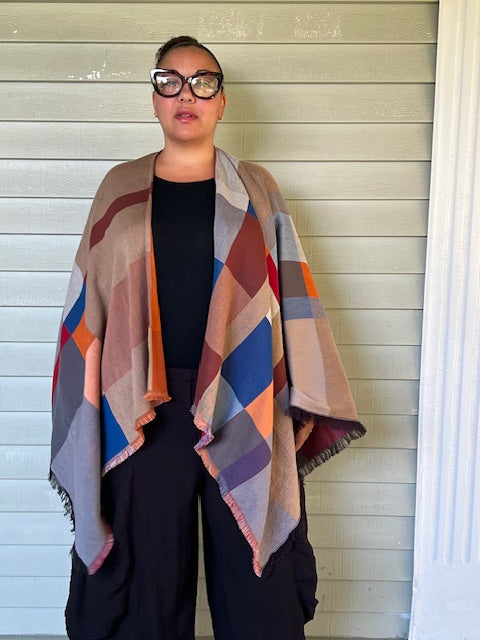 100% Cotton Reversible Squares Wrap (Purple/Green/Gold
