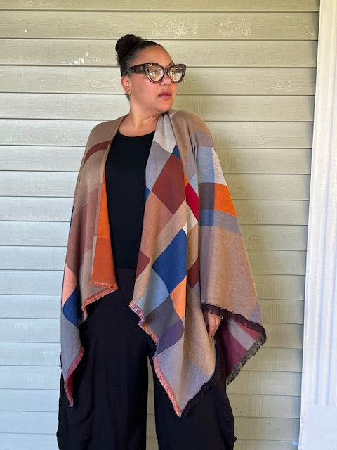 100% Cotton Reversible Squares Wrap (Purple/Green/Gold