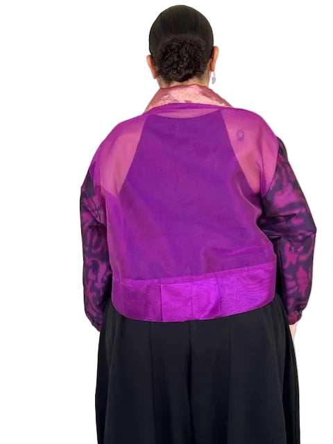 DTH 100% Silk Organza Mixed Fabric Cropped Jacket
