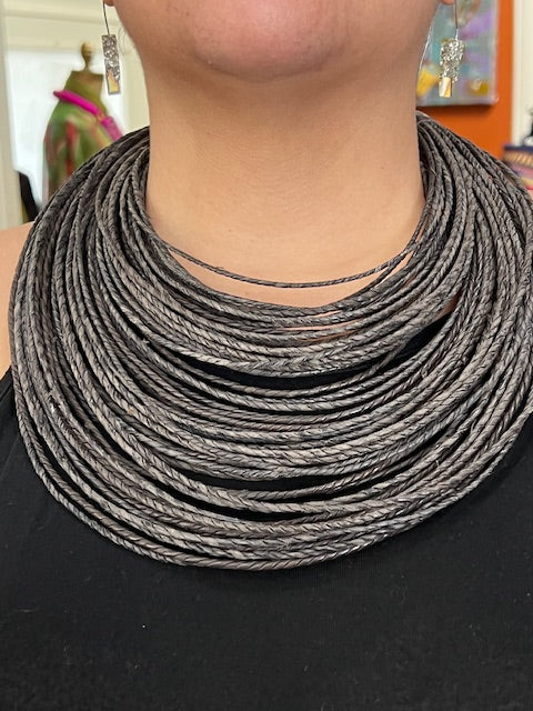 Brightly Colored Multistrand Leather Necklace (Mustard, Black, Yellow, Red, or Maroon/Black)