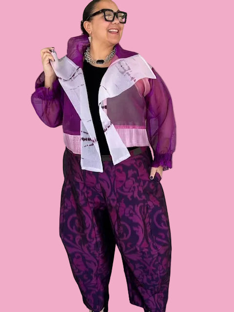 DTH 100% Silk Organza Mixed Fabric Cropped Jacket