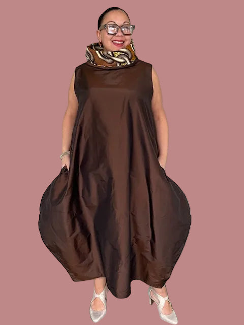 brown taffeta dress DTH Chocolate Silk Chains Bubble Cowl – Dem Two Hands Partial Stretch Primary color:Ochre Midi dress 26/27 Hero Marcella Women's Manhattan One