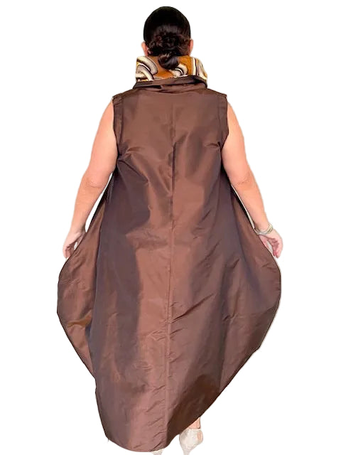 DTH Chocolate Brown Silk Taffeta Chains Bubble Cowl Dress
