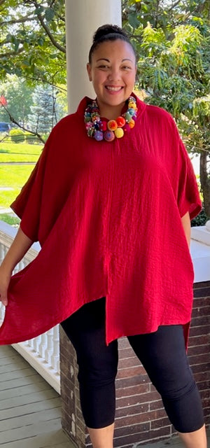 Eleven Stitch Asymmetrical Top (Red, Galaxy, Botanical, Aegean Blue, or Rain Forest)