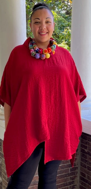 Eleven Stitch Asymmetrical Top (Red, Galaxy, Botanical, Aegean Blue, or Rain Forest)