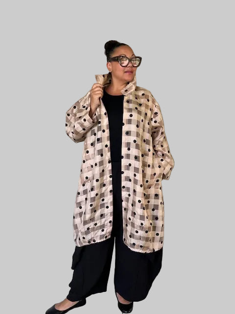 DTH 100% Silk Organza Long Lattice/Dots Coat