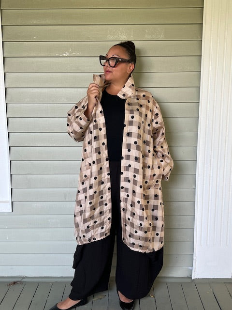 DTH 100% Silk Organza Long Lattice/Dots Coat