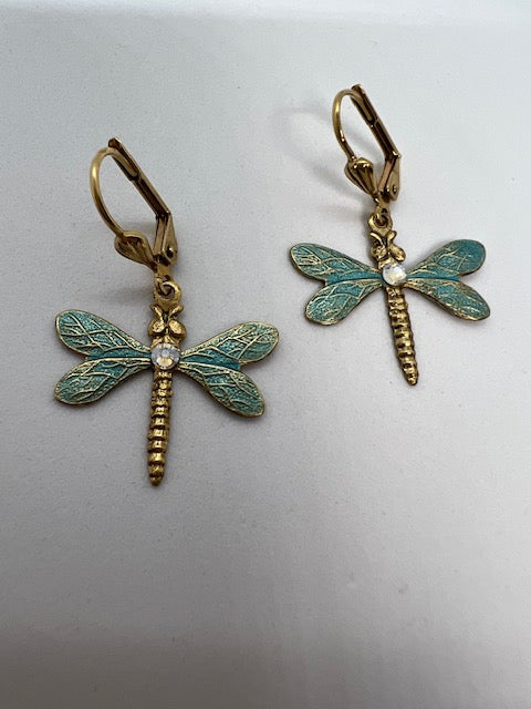 Swarovski Dragonfly Lever Back Earrings (Light Green)
