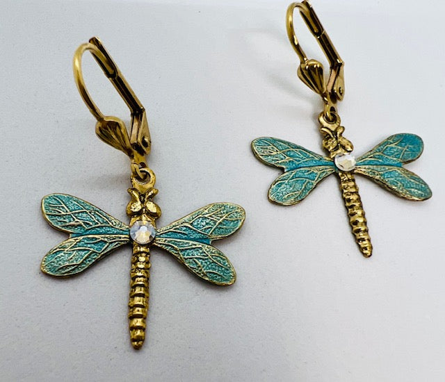 Swarovski Dragonfly Lever Back Earrings (Light Green)