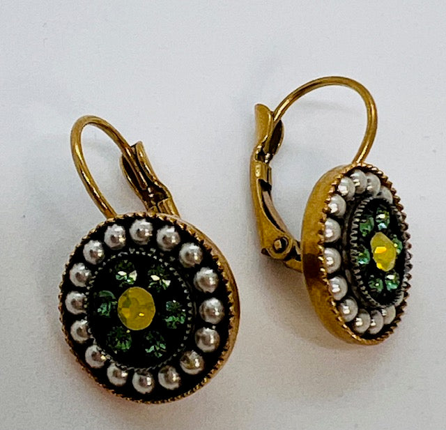 Swarovski Crystal Sunburst Cluster Lever Back (Green)