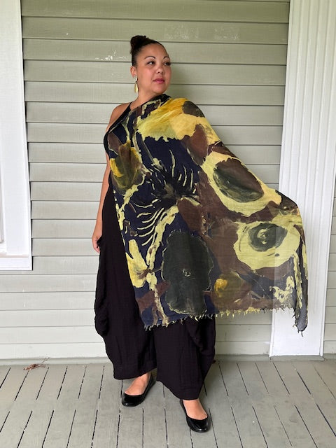 100% Wool Floral Scarf (Yellow)