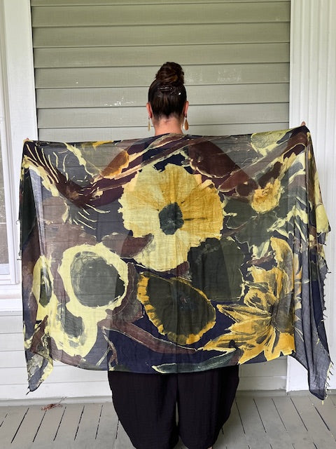 100% Wool Floral Scarf (Yellow)