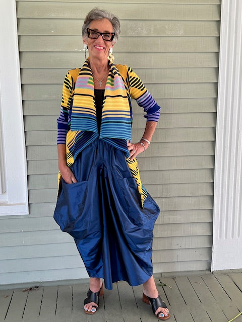 Vanite Couture Pleated Bright Striped Jacket (Blue/Yellow, Green/Yellow, Pink/Blue)