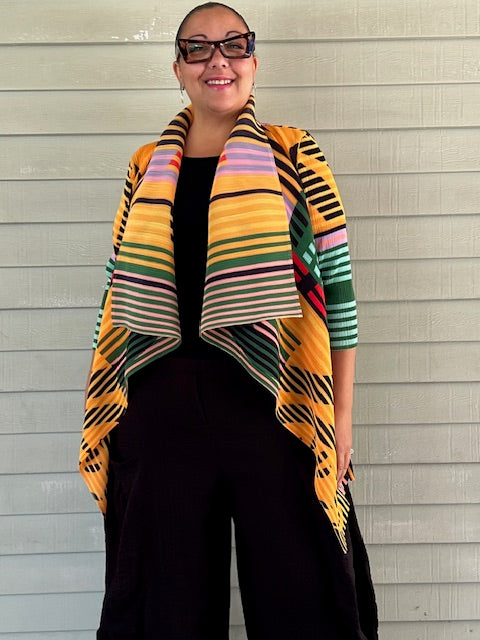 Vanite Couture Pleated Bright Striped Jacket (Blue/Yellow, Green/Yellow, Pink/Blue)