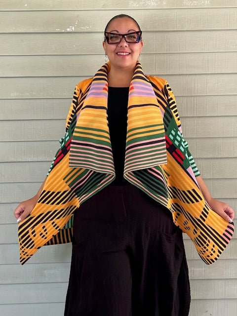 Vanite Couture Pleated Bright Striped Jacket (Blue/Yellow, Green/Yellow, Pink/Blue)