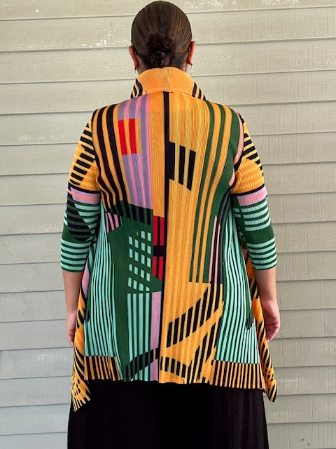 Vanite Couture Pleated Bright Striped Jacket (Blue/Yellow, Green/Yellow, Pink/Blue)