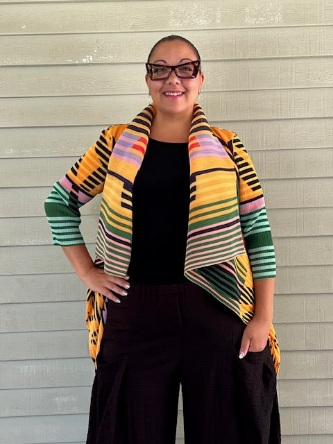Vanite Couture Pleated Bright Striped Jacket (Blue/Yellow, Green/Yellow, Pink/Blue)