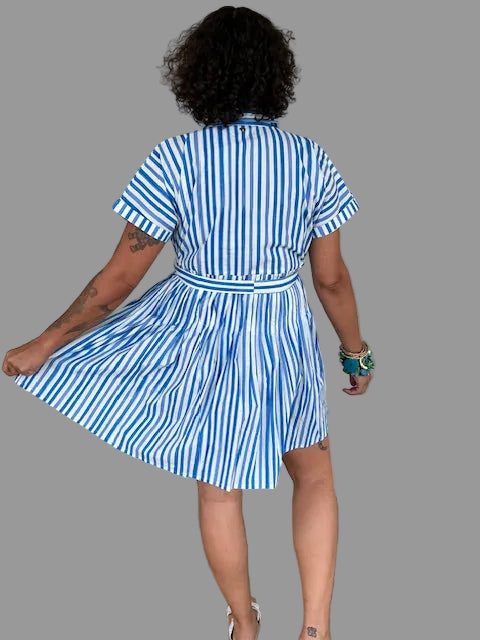 Striped Shirt Dress with Tie Sash