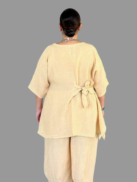 DTh Butter Color Tie Swing Linen/Silk Top