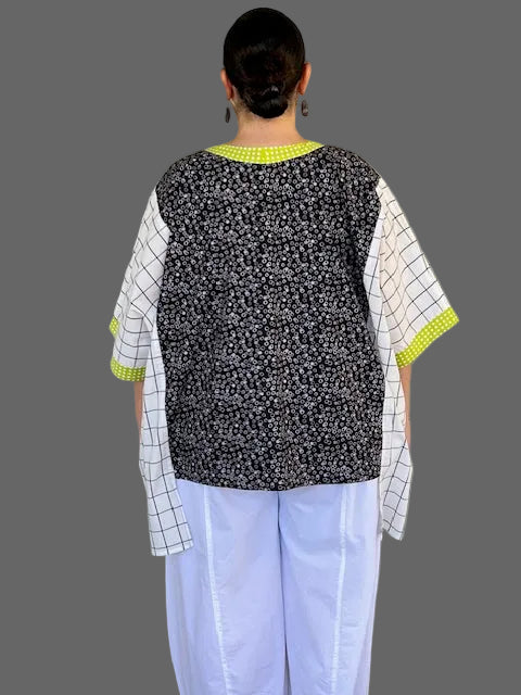 DTH 100% Plaid and Cotton Oversized Top