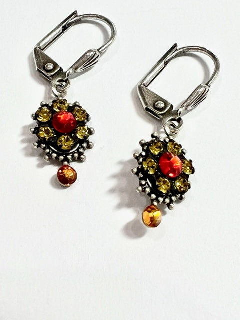 Swarovski Crystal Lever Back Mini Sunflower Mosaic (Red)