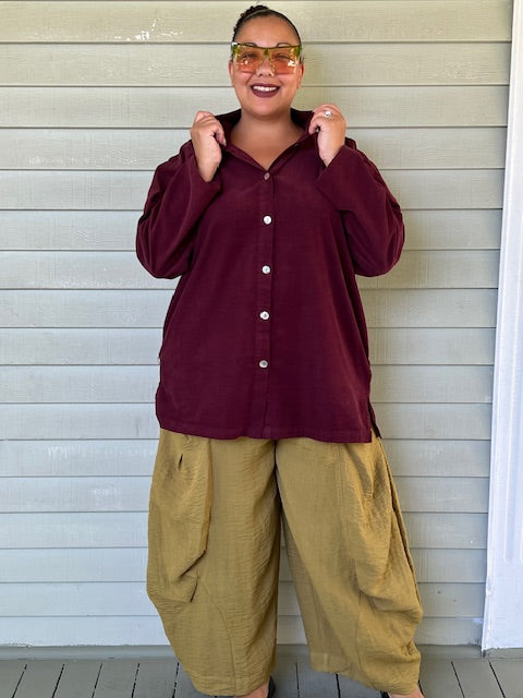 Gerties Eleven Stitch Criss Cross Yoke - Olive or Port Corduroy