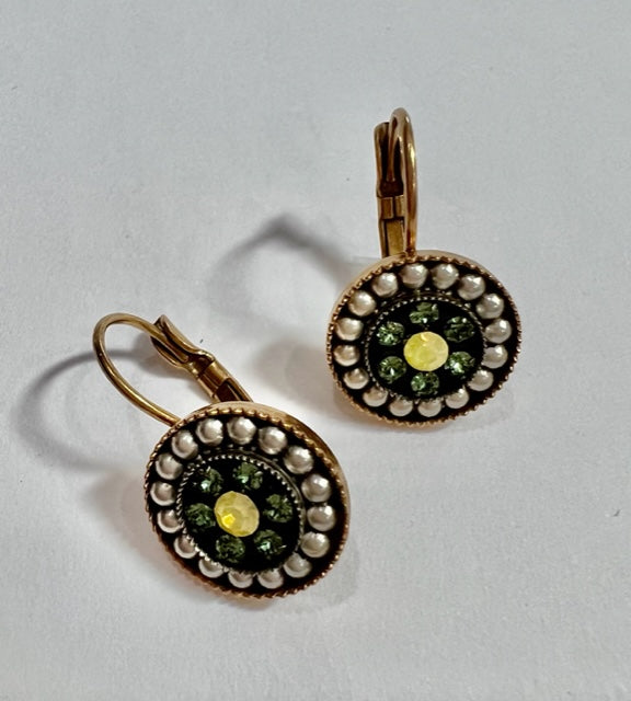 Swarovski Crystal Sunburst Cluster Lever Back (Green)