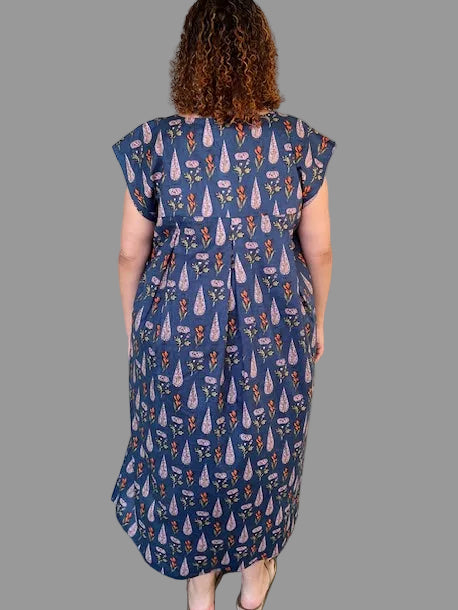100% Cotton Summer Dress (Teal with Orange Flowers)