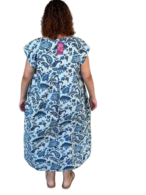 100% Cotton Summer Dress (Indigo Paisley)