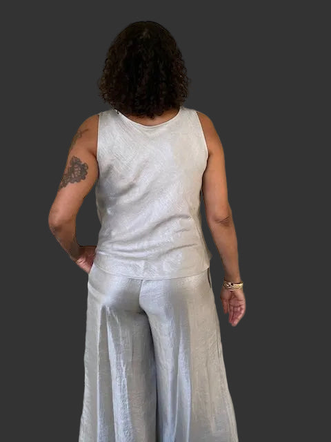 IC Collection Metallic Silver Standup Collar Top and Matching Pants (Sold Separately)