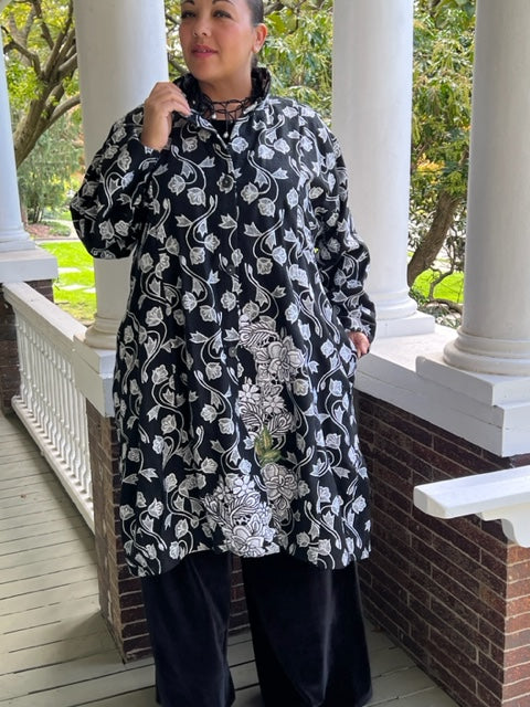 DTH 100% Raw Silk Embroidered Long Jacket