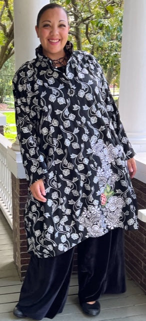 DTH 100% Raw Silk Embroidered Long Jacket
