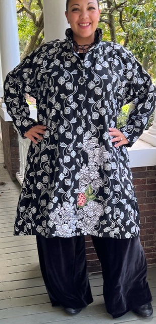 DTH 100% Raw Silk Embroidered Long Jacket