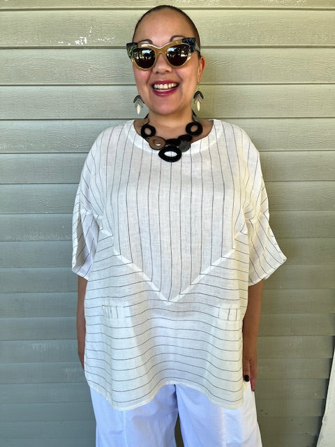 Cheyenne 100% Linen Striped Top