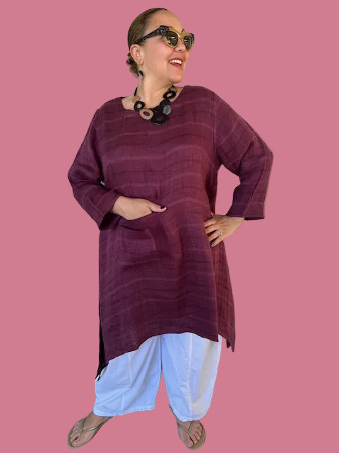 Cheyenne 100% Linen Dusty Rose Crinkle Top
