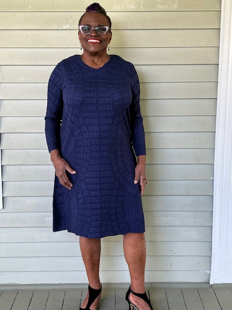 Vanite Couture Navy Textured Dress