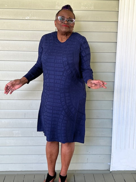 Vanite Couture Navy Textured Dress