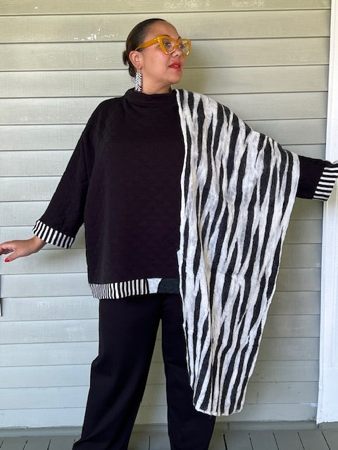 Zebra Print Felted Wool and Chiffon Scarf