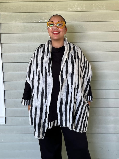 Zebra Print Felted Wool and Chiffon Scarf