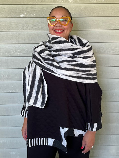 Zebra Print Felted Wool and Chiffon Scarf