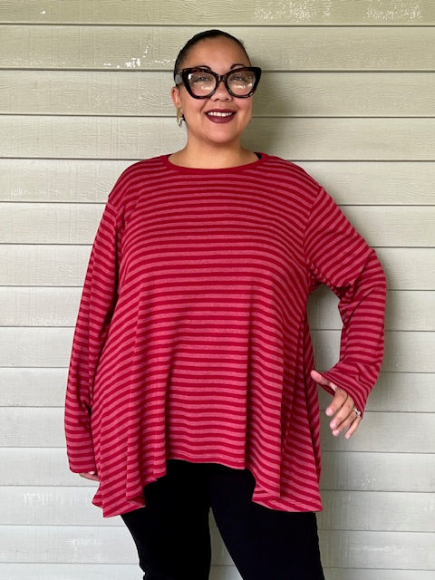 Gerties Long Angel Top with Muted Stripes (Masai Red, Port, Olive)